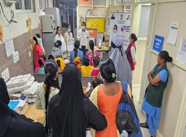 SNSPA Health Talk on Nutrition, Menstrual Hygiene & Cervical Cancer Gyane OPD at N C JOSHI Hospital